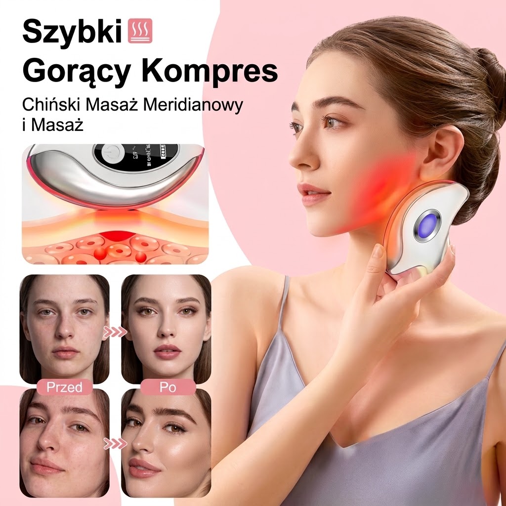 Podgrzewany masażer Gua Sha LiftSkinCare z mikroprądami w kolorze różowego złota