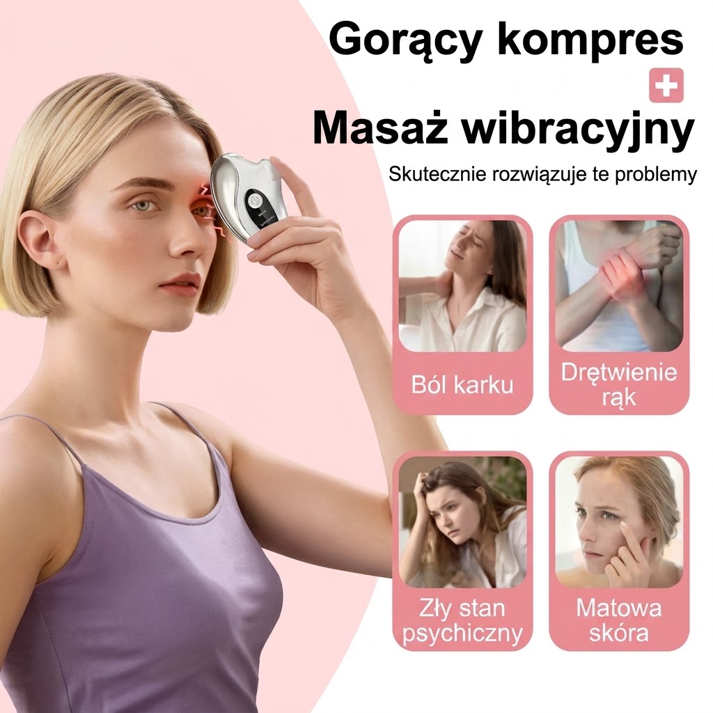 Masaż wibracyjny z ciepłem na ból karku i matową skórę
