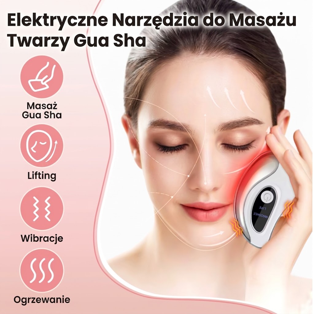 Elektryczny masażer Gua Sha LiftSkinCare do liftingu twarzy — masaż, wibracje i ogrzewanie
